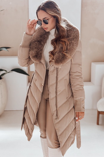Ženska zimska jakna, prešita s krznom camel Dstreet TY5077