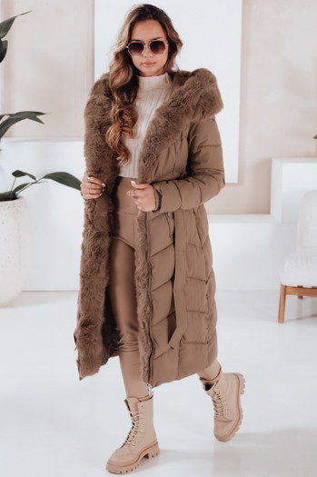 Ženska zimska dolga prešita jakna s krznom camel Dstreet TY5086