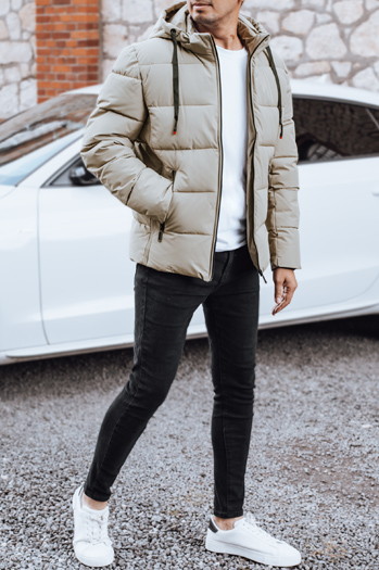 Moška prešita zimska jakna s kapuco svetlo bež Dstreet TX5063