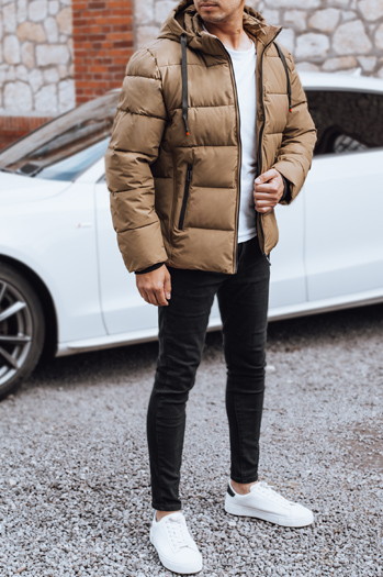 Moška prešita zimska jakna s kapuco camel Dstreet TX5067