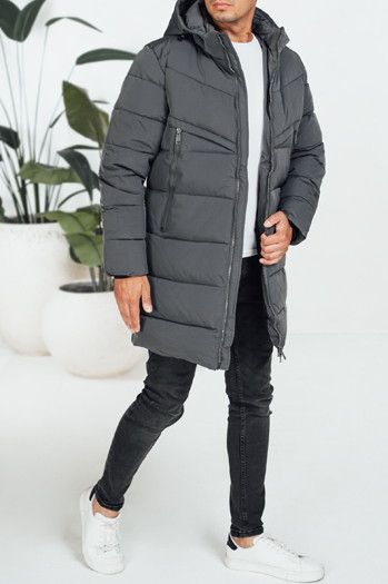 Moška zimska jakna s kapuco temno siva prešita TX5071