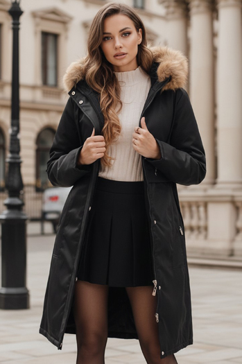 Ženska zimska jakna parka z umetnim krznom črna Dstreet TY5110