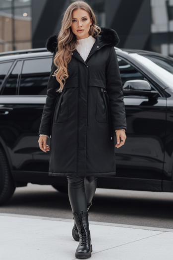 Ženska zimska jakna parka z umetnim krznom črna Dstreet TY5113