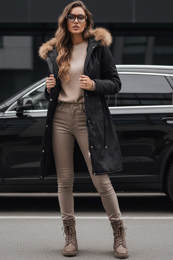 Ženska zimska jakna parka s krznom črna Dstreet TY5115