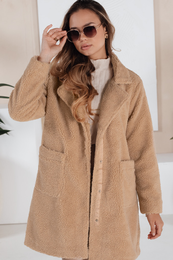 Ženski zimski plašč Teddy krzno beige Dstreet NY0757