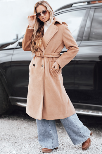 Ženski zimski plašč classic trench camel Dstreet NY0763
