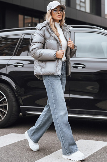 Ženska prehodna usnjena jakna temno siva Dstreet TY5191