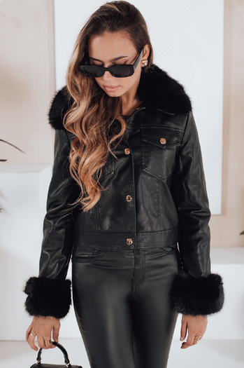 Ženska usnjena jakna ramones s krznom black Dstreet TY5207