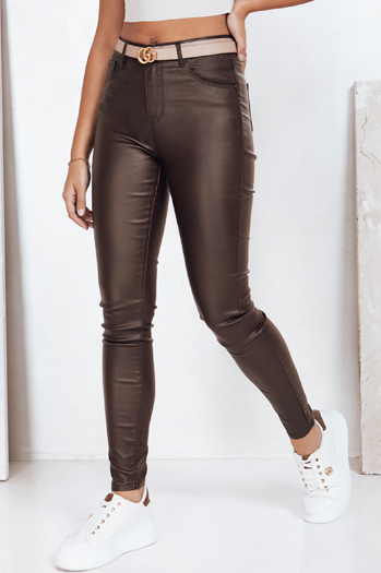 Rjave hlače iz eko usnja Dstreet UY2758