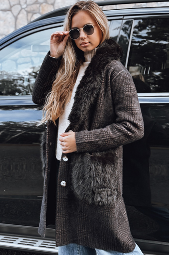 Ženski krznen plašč rjave barve Dstreet TY5229