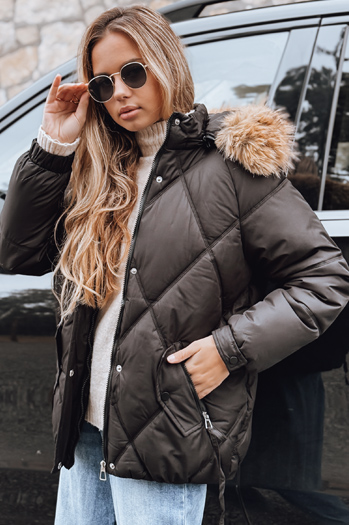 Ženska zimska prešita jakna s kapuco črna Dstreet TY5232