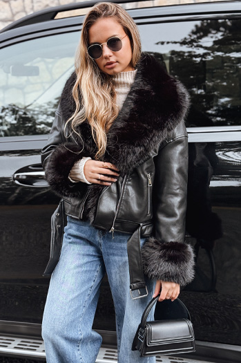 Ženska jakna ramones s krznom črna Dstreet TY5233