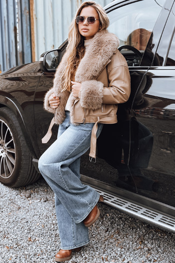 Ženska jakna ramones s krznom bež barve Dstreet TY5235