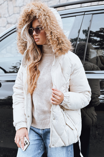 Ženska zimska prešita jakna s kapuco bela Dstreet TY5236