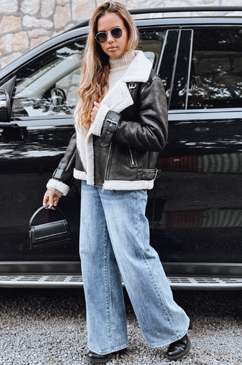 Ženska jakna ramones z ovčjo kožo črna Dstreet TY5237