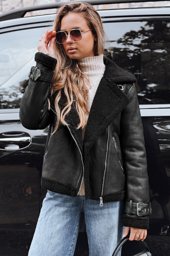 Ženska jakna ramones z ovčjo kožo črna Dstreet TY5239