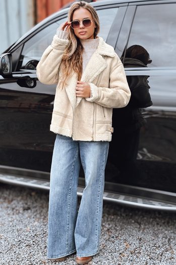 Ženska jakna iz ovčje kože ramones beige Dstreet TY5245