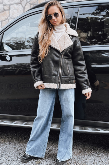 Ženska jakna ramones z ovčjo kožo črna Dstreet TY5247