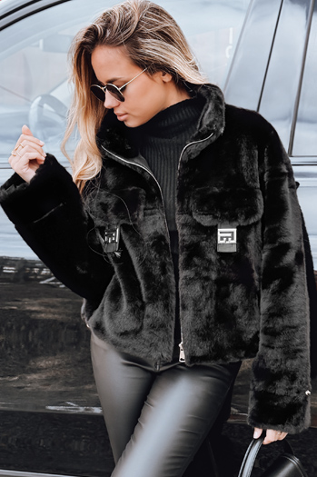 Ženske krznene kratke hlače črne barve Dstreet TY5249