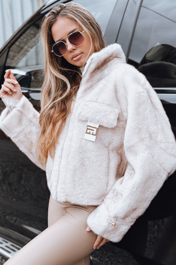 Ženske krznene kratke hlače bele barve Dstreet TY5250