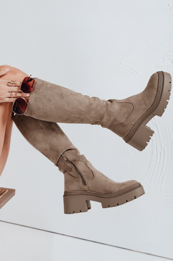 Ženski semiš škornji na debelem podplatu bež Dstreet ZY1167