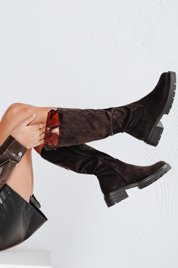 Ženski semiš rjavi škornji Dstreet ZY1176