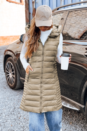 Kamizelka damska pikowana z kapturem beżowa Dstreet TY5256