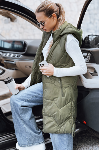 Kamizelka damska długa pikowana zielona Dstreet TY5264