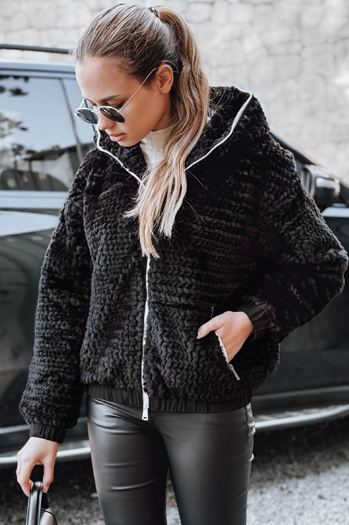 Ženska krznena jakna s kapuco črna Dstreet TY5271