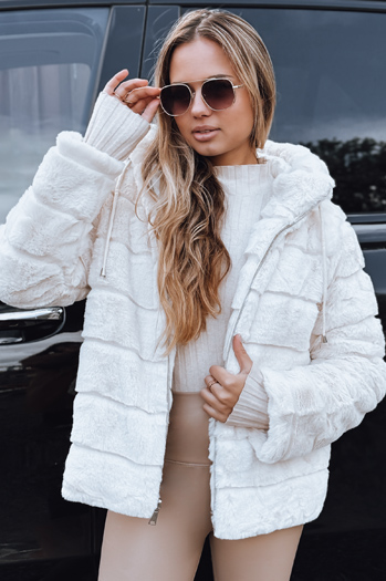 Ženska obojestranska krznena jakna s kapuco svetlo bež Dstreet TY5273