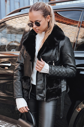 Ženska usnjena jakna ramones s krznom black Dstreet TY5274