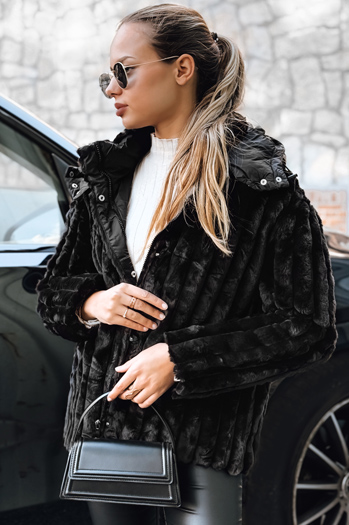 Ženska krznena jakna s kapuco črna Dstreet TY5276