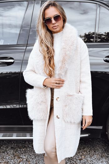 Ženski krznen plašč bež Dstreet TY5278