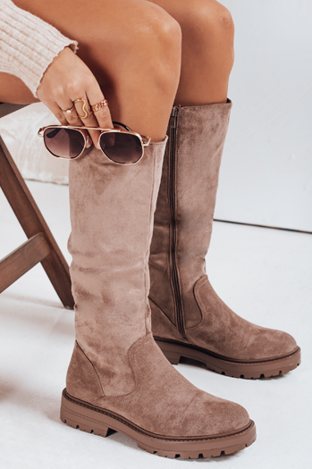 Ženski škornji iz semiša v bež barvi Dstreet ZY1199