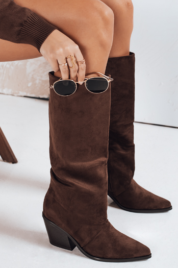 Ženski kavbojski škornji iz semiša rjave barve Dstreet ZY1202