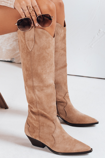 Ženski kavbojski škornji iz semiša, bež Dstreet ZY1203