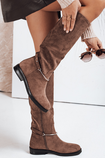 Ženski škornji Dstreet ZY1204 iz semiša v rjavi barvi