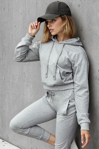 Ženska majica s kapuco svetlo siva Dstreet BY1533