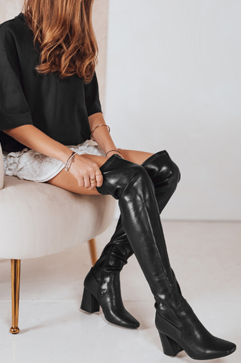 Ženski škornji nad koleni črne barve Dstreet ZY1245