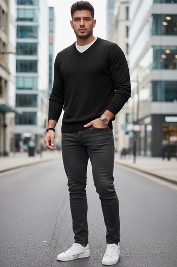 Moški črni pulover z v-izrezom Dstreet WX2314