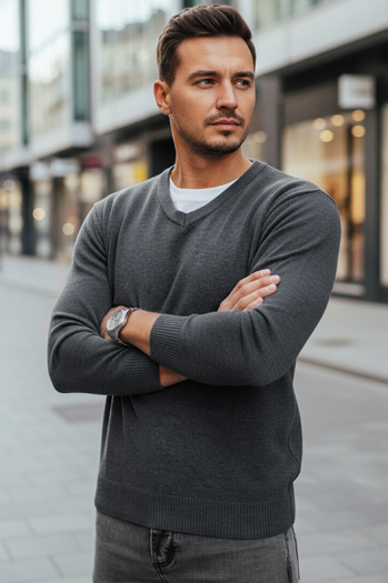 Moški svetlo siv pulover z vratom Dstreet WX2316