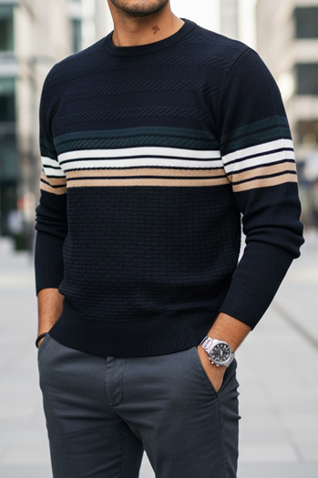 Moški črtasti pulover v mornarsko modri barvi Dstreet WX2323