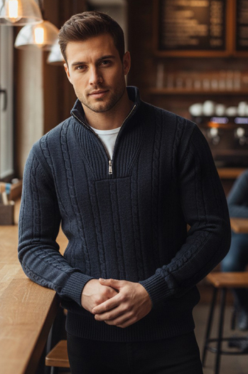 Moški pulover s stoječim ovratnikom mornarsko modra Dstreet WX2326