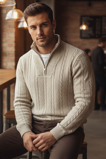 Moški pulover s pokončnim ovratnikom bež barve Dstreet WX2327