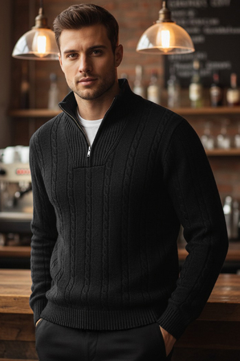 Moški pulover z ovratnikom črne barve Dstreet WX2328