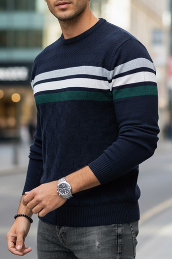 Moški črtasti pulover v mornarsko modri barvi Dstreet WX2334
