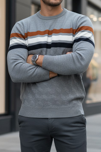 Moški črtast siv pulover Dstreet WX2335