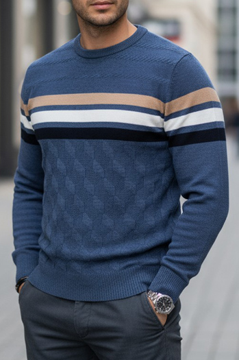 Moški črtast modri pulover Dstreet WX2336