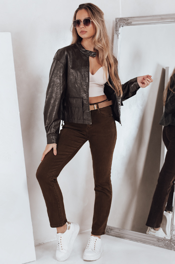 Ženske tanke zožene kavbojke rjave barve Dstreet UY2843