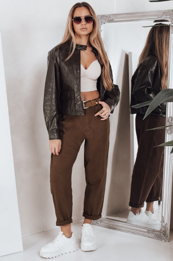 Ženske kavbojke mom fit rjave barve Dstreet UY2844